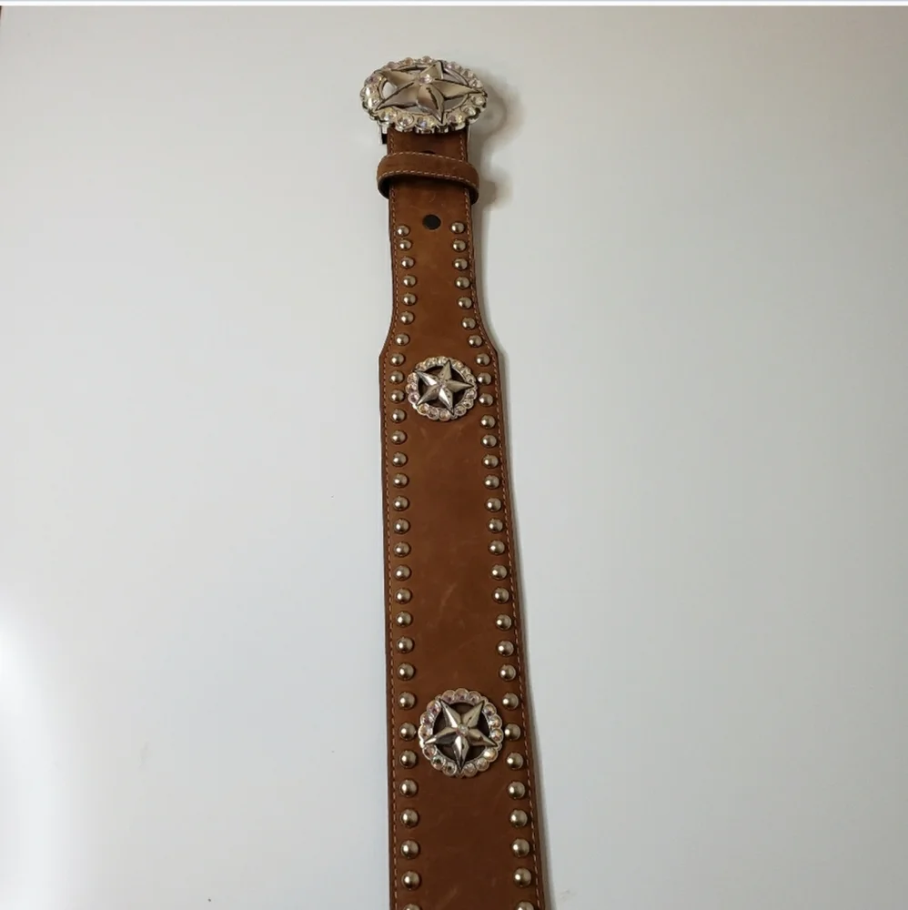 Tony Lama Texas Ranger Star Buckle Leather Western Belt Beaded size 38